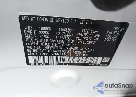 2022 Honda Hr-V Lx из США, поврежденный, VIN 3CZRU6H37NM711349